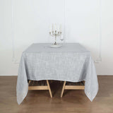 72x72 Silver Linen Square Overlay | Slubby Textured Wrinkle Resistant Table Overlay