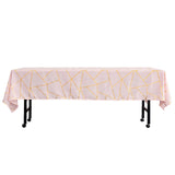 60"x102" Blush Rectangle Polyester Tablecloth With Gold Foil Geometric Pattern