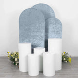 Set of 3 Dusty Blue Crushed Velvet Chiara Backdrop Stand Covers For Round Top Wedding Arches