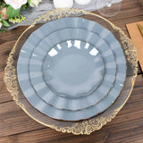 10 Pack | 6inch Dusty Blue Heavy Duty Disposable Salad Plates with Gold Ruffled Rim, Heavy Duty