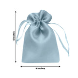Light blue satin drawstring bag, 6x4 inches, ideal for gifts and favors.