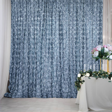 8ftx8ft Dusty Blue Satin Rosette Photo Booth Event Curtain Drapes, Backdrop Window Panel
