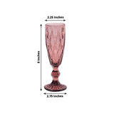 6 Pack Dusty Rose Crystal Cut Wine Goblet Toast Glasses, 6oz Textured Champagne Flute