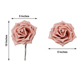 24 Roses | 5inch Dusty Rose Artificial Foam Flowers With Stem Wire and Leaves