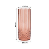 6 Pack 14oz Dusty Rose Crystal Cut Reusable Plastic Cocktail Tumbler Cups