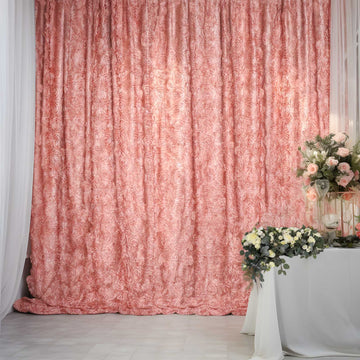 8ftx8ft Dusty Rose Satin Rosette Photo Booth Event Curtain Drapes, Backdrop Window Panel