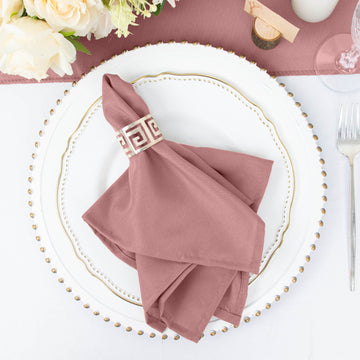5 Pack | Dusty Rose Seamless Cloth Dinner Napkins, Wrinkle Resistant Linen | 17"x17"