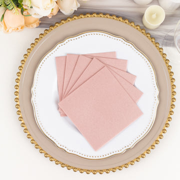 20 Pack Dusty Rose Soft Linen-Feel Airlaid Paper Cocktail Napkins, Highly Absorbent Disposable Beverage Napkins - 5"x5"