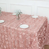 90x156inch Dusty Rose 3D Leaf Petal Taffeta Fabric Rectangle Tablecloth