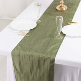 12x108inch Dusty Sage Green Accordion Crinkle Taffeta Linen Table Runner