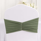 5 Pack Dusty Sage Green Wide Ruffled Fitted Spandex Chair Sash Band