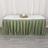 21ft Eucalyptus Sage Green Pleated Polyester Table Skirt, Banquet Folding Table Skirt