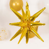 5 Pack Metallic Gold 14-Point Starburst Mylar Foil Balloons, 22" Fireworks Star Explosion Party Ball