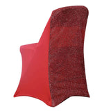 Red Spandex Stretch Folding Chair Cover, Fitted Chair Cover with Metallic Shimmer Tinsel Back