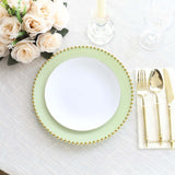 10 Pack Sage Green Disposable Party Plates with Gold Beaded Rim, 10inch Round Plastic Dinner Plates