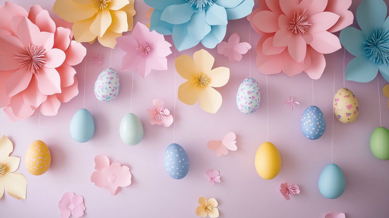 easter backdrop ideas- flowers and eggs