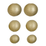 Set of 6 - Gold Hanging Paper Lanterns Round Assorted Size#whtbkgd