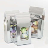 25 Pack | Silver Tote With Window Party Favor Candy Gift Boxes 2.75inch X 1.5inch X 6inch