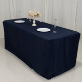 6ft Navy Blue Open Back Fitted Polyester Rectangle Tablecloth, Trade Show Table Cover