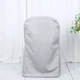 10 Pack Silver Polyester Folding Chair Covers, Reusable Stain Resistant Slip On Chair Covers