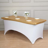 Metallic Gold Spandex Stretch Fitted Banquet Table Top Cover 6ft Wrinkle Free Fitted Table Cover