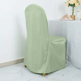 Sage Green Polyester Banquet Chair Cover, Reusable Stain Resistant Slip On Chair Cover