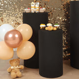 Set of 5 | Black Cylinder Stretch Fitted Pedestal Pillar Prop Covers, Display Box Stand Covers