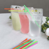 50 Pack Translucent Stand-Up Plastic Smoothie Drink Bags with Straws, 12oz Reusable Hand-Held Zipper