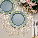 8inch Dusty Blue Plastic Dessert Salad Plates, Disposable Tableware Round With Gold Scalloped Rim