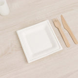 50 Pack | 6inch White Square Biodegradable Bagasse Salad Plates, Appetizer Dessert Party Plates