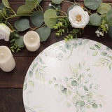 6 Pack White Green Cardboard Paper Charger Plates with Eucalyptus Leaves Print, 13inch Round 