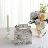 25 Pack White Sage Green Party Favor Gift Tote Gable Boxes with Leaf Floral Print