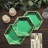 25 Pack | 7inch Hunter Emerald Green/Gold Hexagon Dessert Appetizer Paper Plates