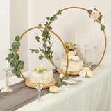 33Inch Gold Round Metal Floral Hoop Cake Stand, Dessert Display Centerpiece Stand With Wooden Base