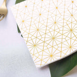 20 Pack | 3 Ply Metallic Gold Geometric Design Paper Dinner Napkins | Wedding Cocktail Napkins