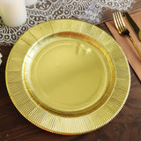 25 Pack | Metallic Gold Sunray 10inch Serving Dinner Paper Plates, Disposable Party Plates - 350 GSM