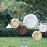 Set of 8 Natural Brown Hanging Paper Lanterns Assorted Sizes, Decorative Round