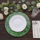 6 Pack Green Boxwood Leaf Print Disposable Dining Table Mats, 13inch Round Cardstock Paper Placemats