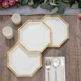 25 Pack | 7inch White Bamboo Print Rim Octagonal Salad Paper Plates