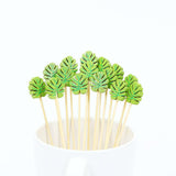 100 Pack | 5inch Tropical Leaf Party Picks, Bamboo Skewers, Decorative Top Cocktail Sticks