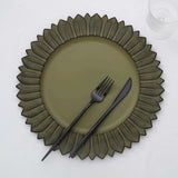 6 Pack | 13inch Matte Olive Green Sunflower Disposable Charger Plates