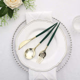 24 Pack | 8inch Metallic Gold With Hunter Emerald Green Silverware Set, Modern Plastic Utensil Set