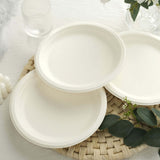 50 Pack | 9inch White Biodegradable Bagasse Dinner Plates,Disposable Sugarcane Party Plates
