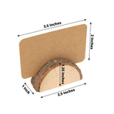 Set of 10 Semicircle Natural Wooden Place Card Holders With Brown Paper Place Cards