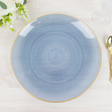 20 Pack 13inch Economy Plastic Charger Plates – Transparent Dusty Blue Swirl Design Gold Rim