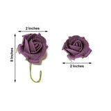 24 Roses | 2inch Eggplant Artificial Foam Flowers With Stem Wire and Leaves