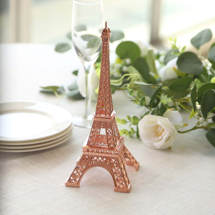 10" Rose Gold Metal Eiffel Tower Table Centerpiece, Decorative Cake Topper