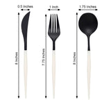 24 Pack | 8inch Black With Ivory Handle Silverware Set, Modern Premium Plastic Utensil Set