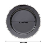 10-Pack Black Plastic Dessert Plates – 8inch Round with Silver Beaded Rim, Disposable for Parties