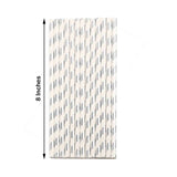 25 Pack 8" White/Silver Striped Disposable Paper Straws